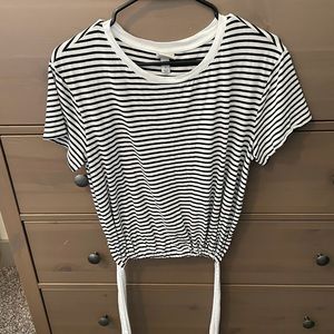 Black and white stripe top with tie sides